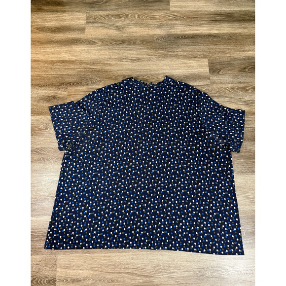 Plus Size 3X Blouse Polka Dot Tie Neck Navy Blue Short Sleeve Top Leota Academia - Picture 7 of 7
